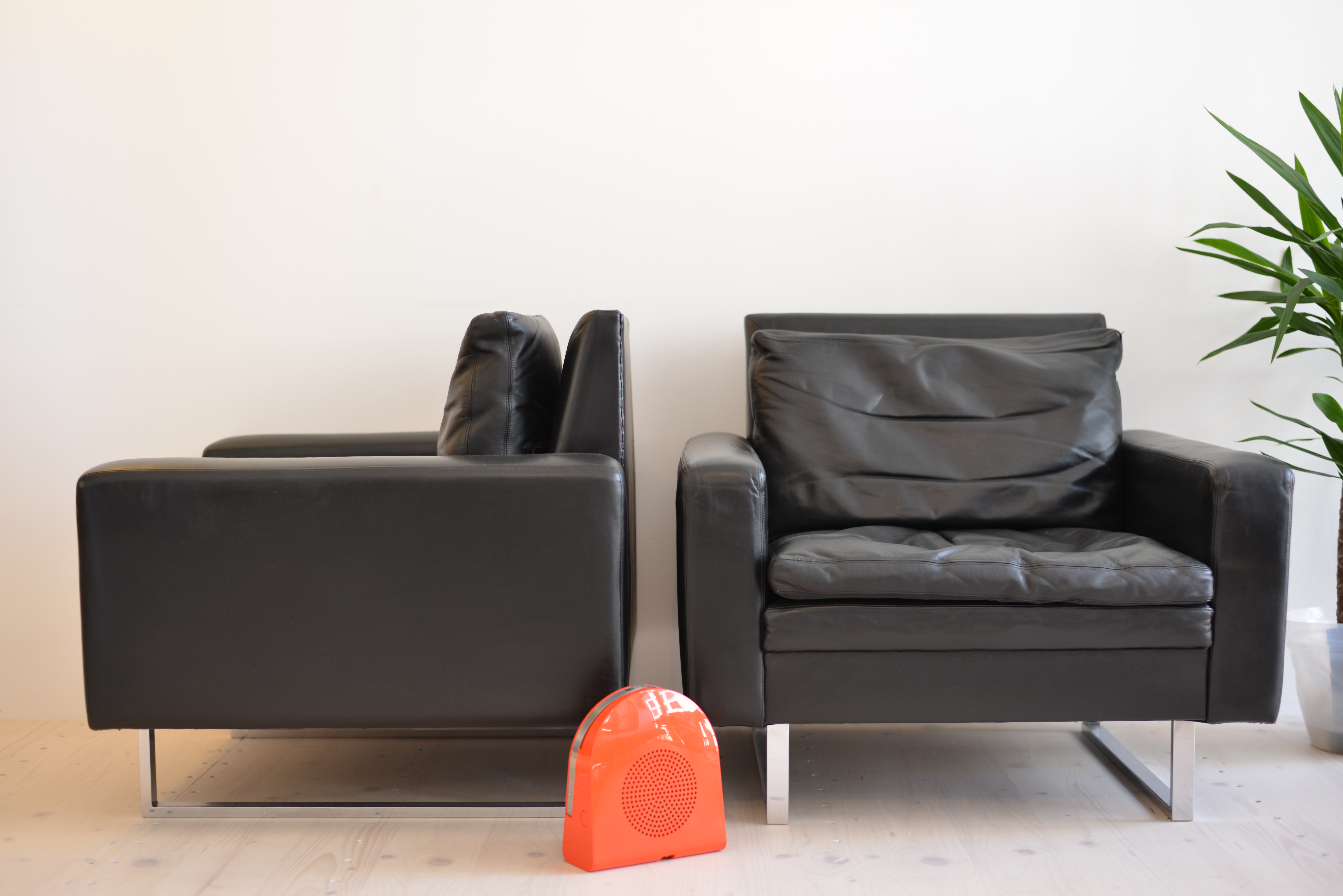 Pair of Black Skai Leather Chairs