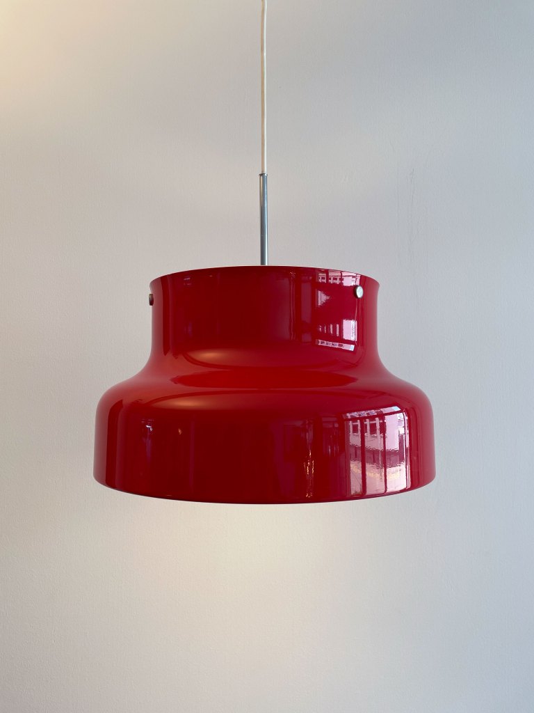 Bumling Pendant Lamp in Red, Andres Pehrson, Sweden, 1968. Available at heyday möbel, Grubenstrasse 19, 8045 Zürich, Switzerland. Mid-Century Modern Furniture and Other Stuff.