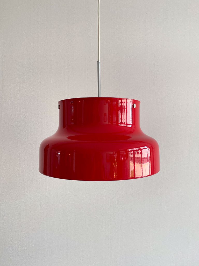 Bumling Pendant Lamp in Red, Andres Pehrson, Sweden, 1968. Available at heyday möbel, Grubenstrasse 19, 8045 Zürich, Switzerland. Mid-Century Modern Furniture and Other Stuff.