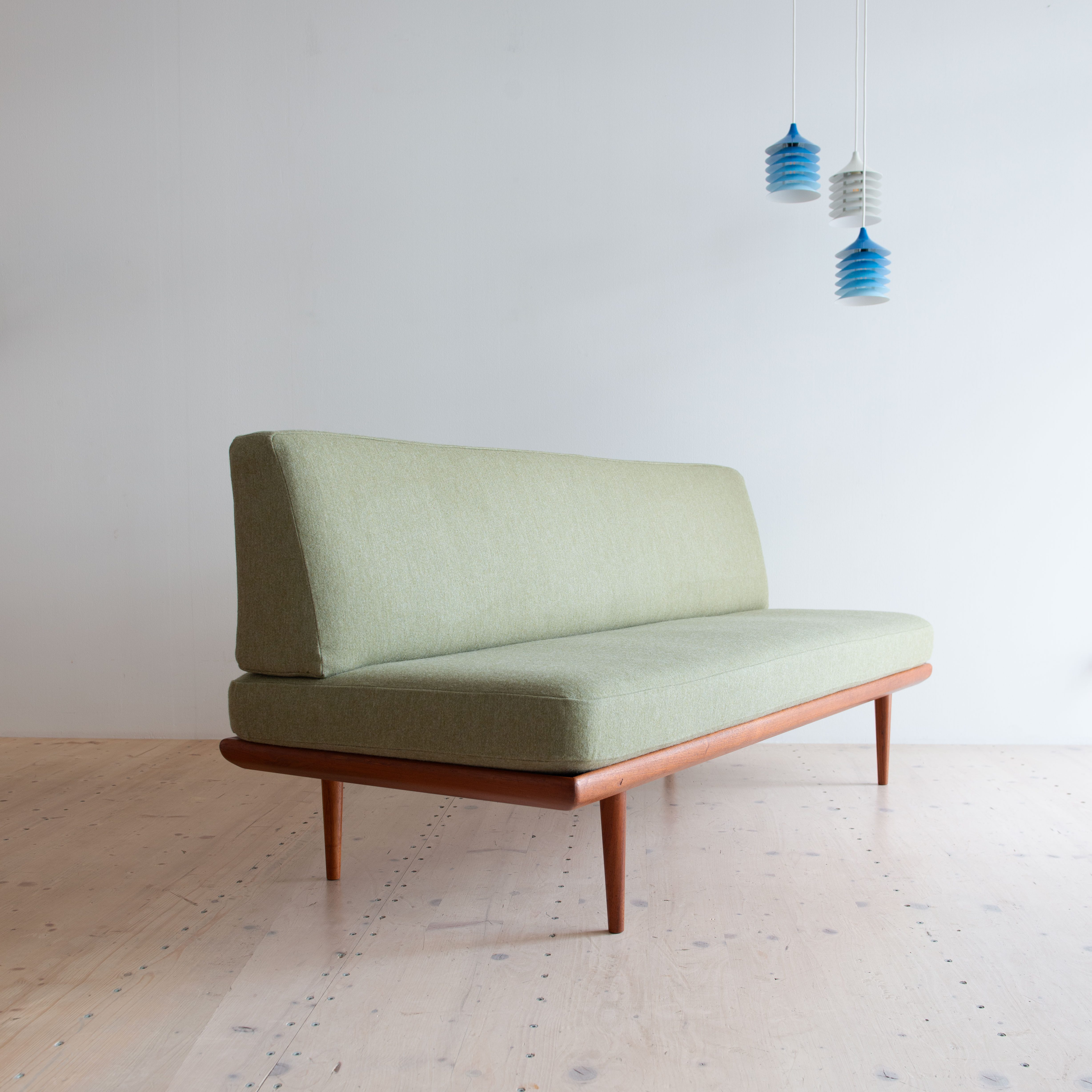 Peter Hvidt Daybed in Teak and Sage Green Wool