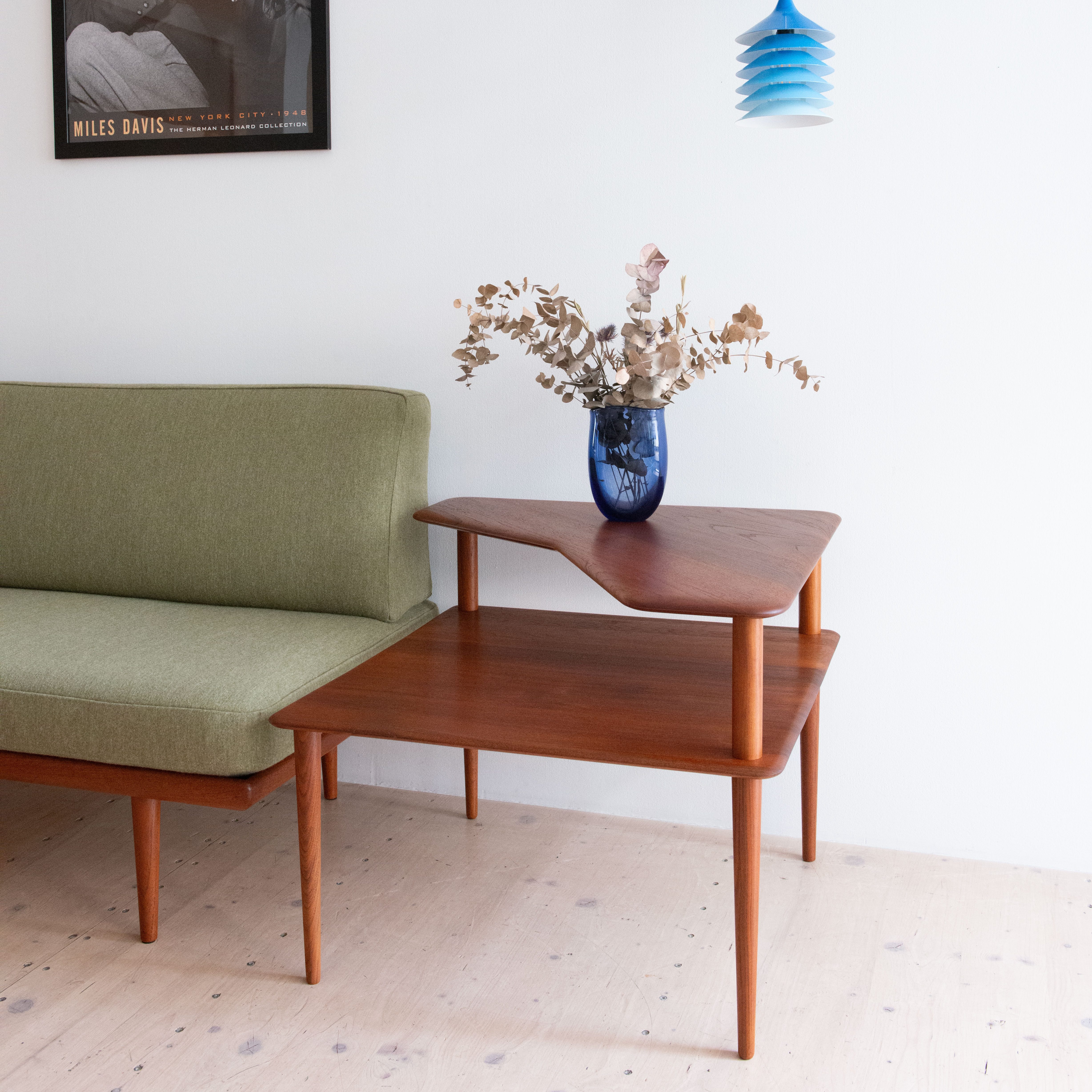 Peter Hvidt Daybed in Teak and Sage Green Wool