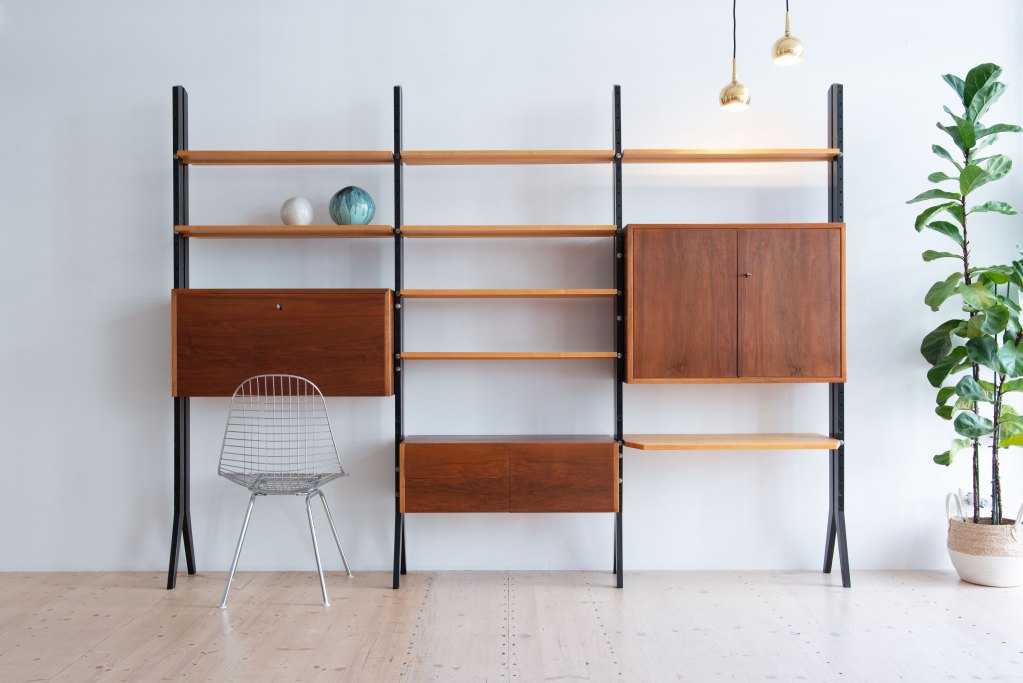 Swiss Maple & Walnut Freestanding Wall Unit. Available at heyday möbel, Grubenstrasse 19, 8045 Zürich, Switzerland.