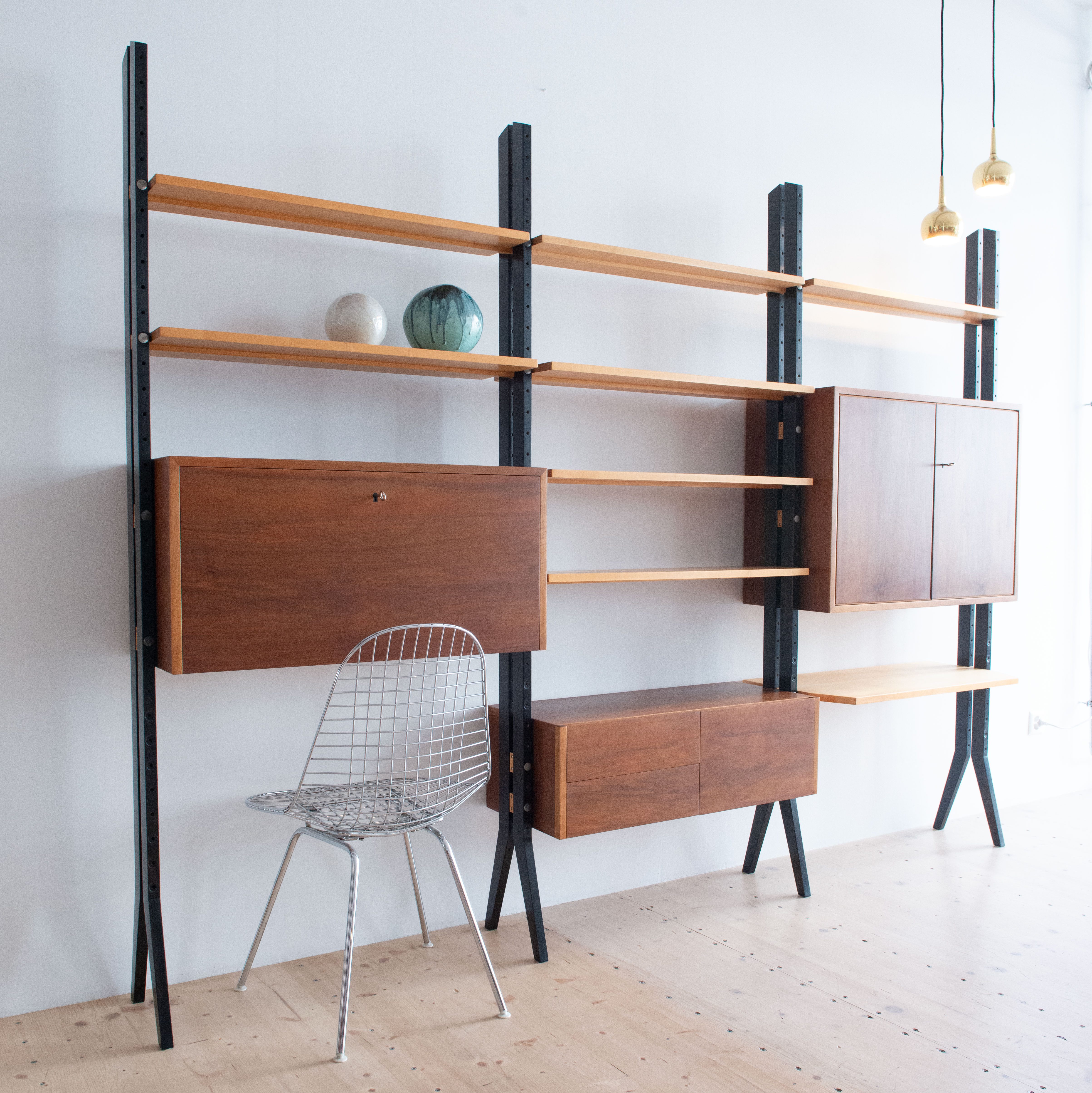 Swiss Maple & Walnut Freestanding Wall Unit. Available at heyday möbel, Grubenstrasse 19, 8045 Zürich, Switzerland.