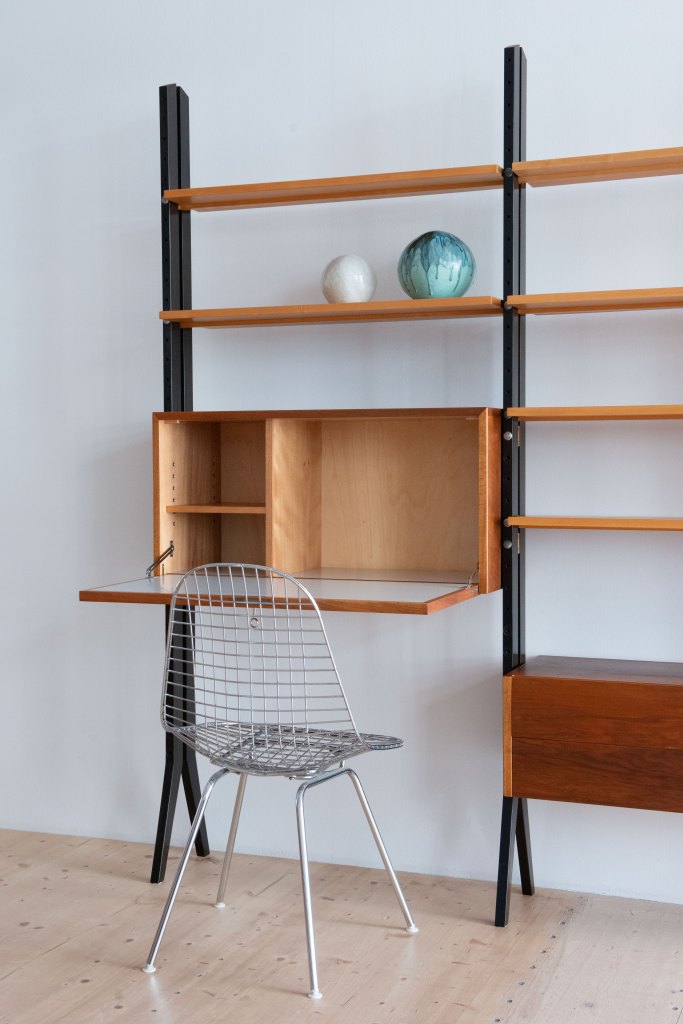 Swiss Maple & Walnut Freestanding Wall Unit. Available at heyday möbel, Grubenstrasse 19, 8045 Zürich, Switzerland.