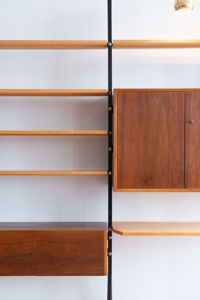 Swiss Maple & Walnut Freestanding Wall Unit. Available at heyday möbel, Grubenstrasse 19, 8045 Zürich, Switzerland.
