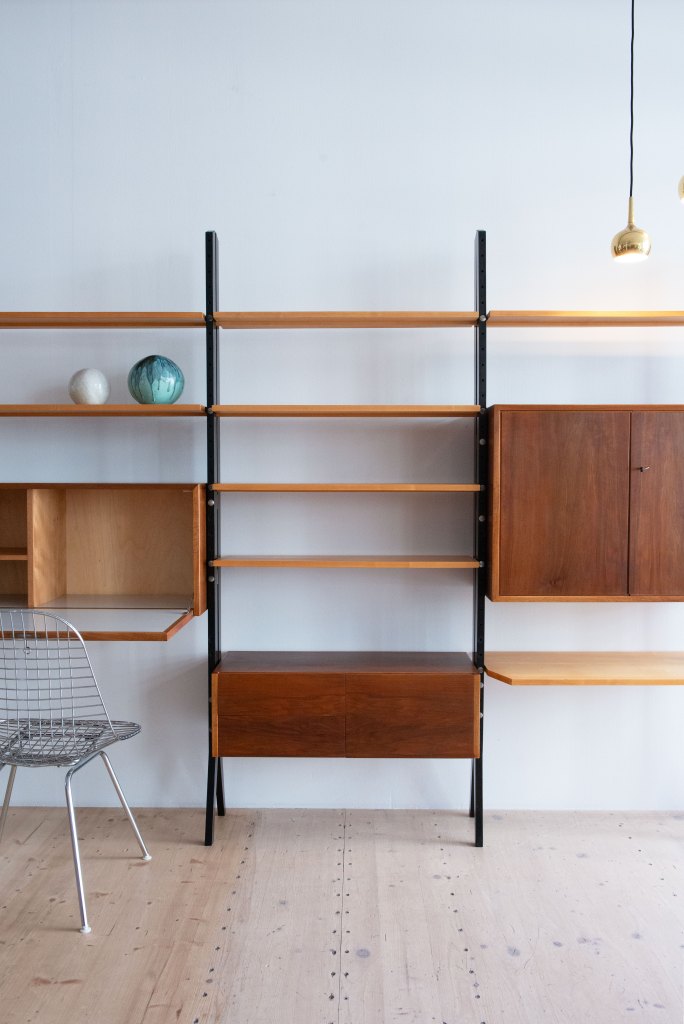 Swiss Maple & Walnut Freestanding Wall Unit. Available at heyday möbel, Grubenstrasse 19, 8045 Zürich, Switzerland.