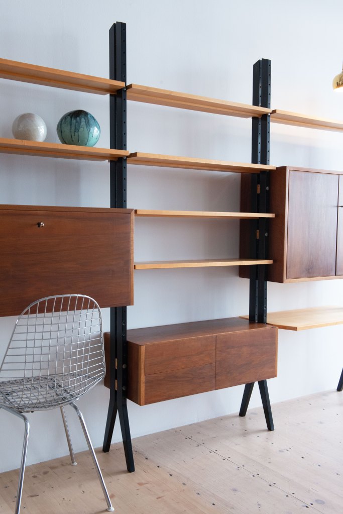 Swiss Maple & Walnut Freestanding Wall Unit. Available at heyday möbel, Grubenstrasse 19, 8045 Zürich, Switzerland.