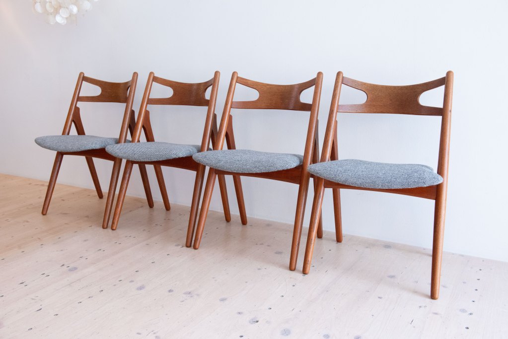 CH 29 Sawbuck Dining Chairs in Teak by Hans J. Wegner, By Carl Hansen and Son Denmark. Available at heyday möbel, 8045 Zürich, Switzerland.