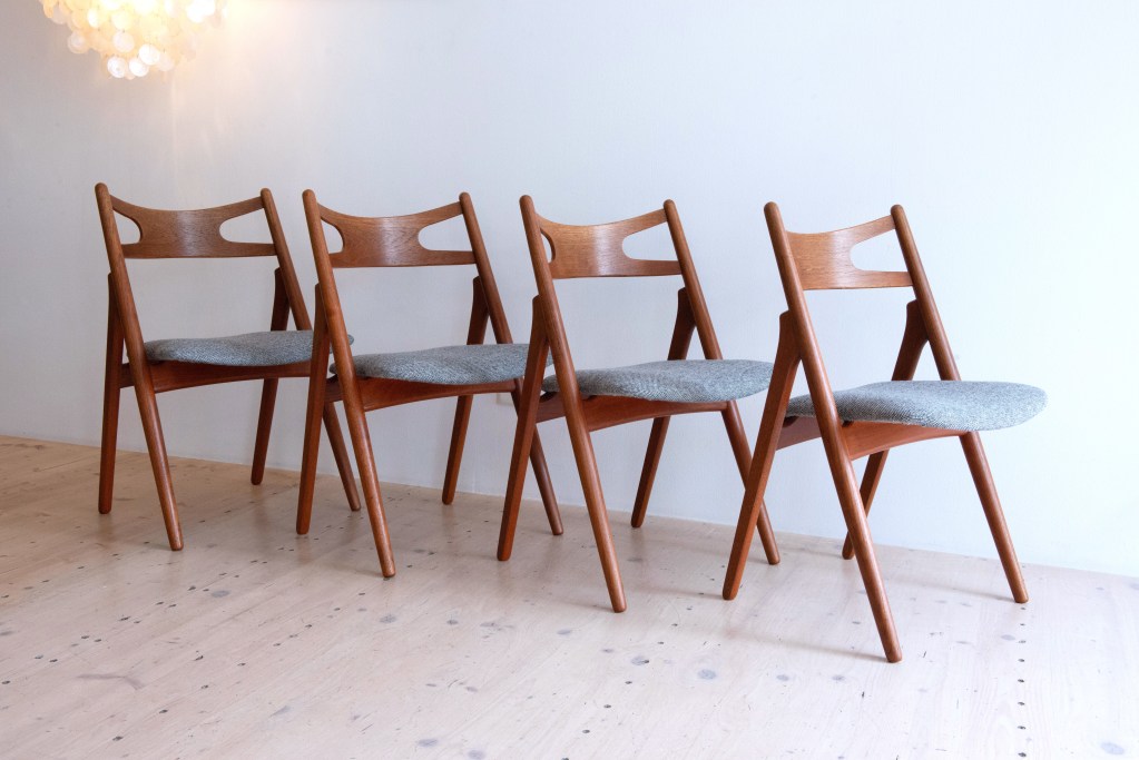 CH 29 Sawbuck Dining Chairs in Teak by Hans J. Wegner, By Carl Hansen and Son Denmark. Available at heyday möbel, 8045 Zürich, Switzerland.