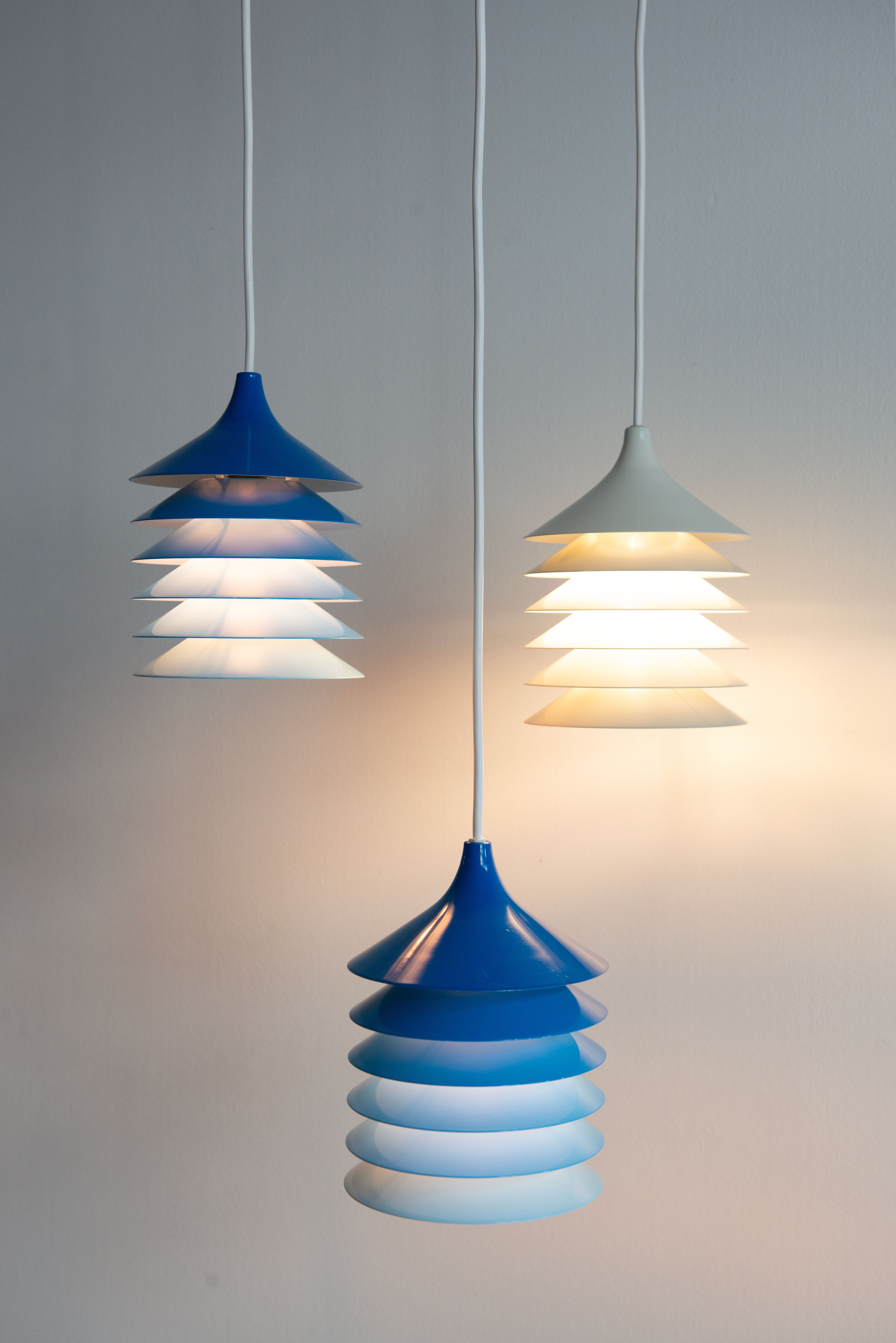 Vintage Ikea Duett Lamps in Various Shades of Blue and White.