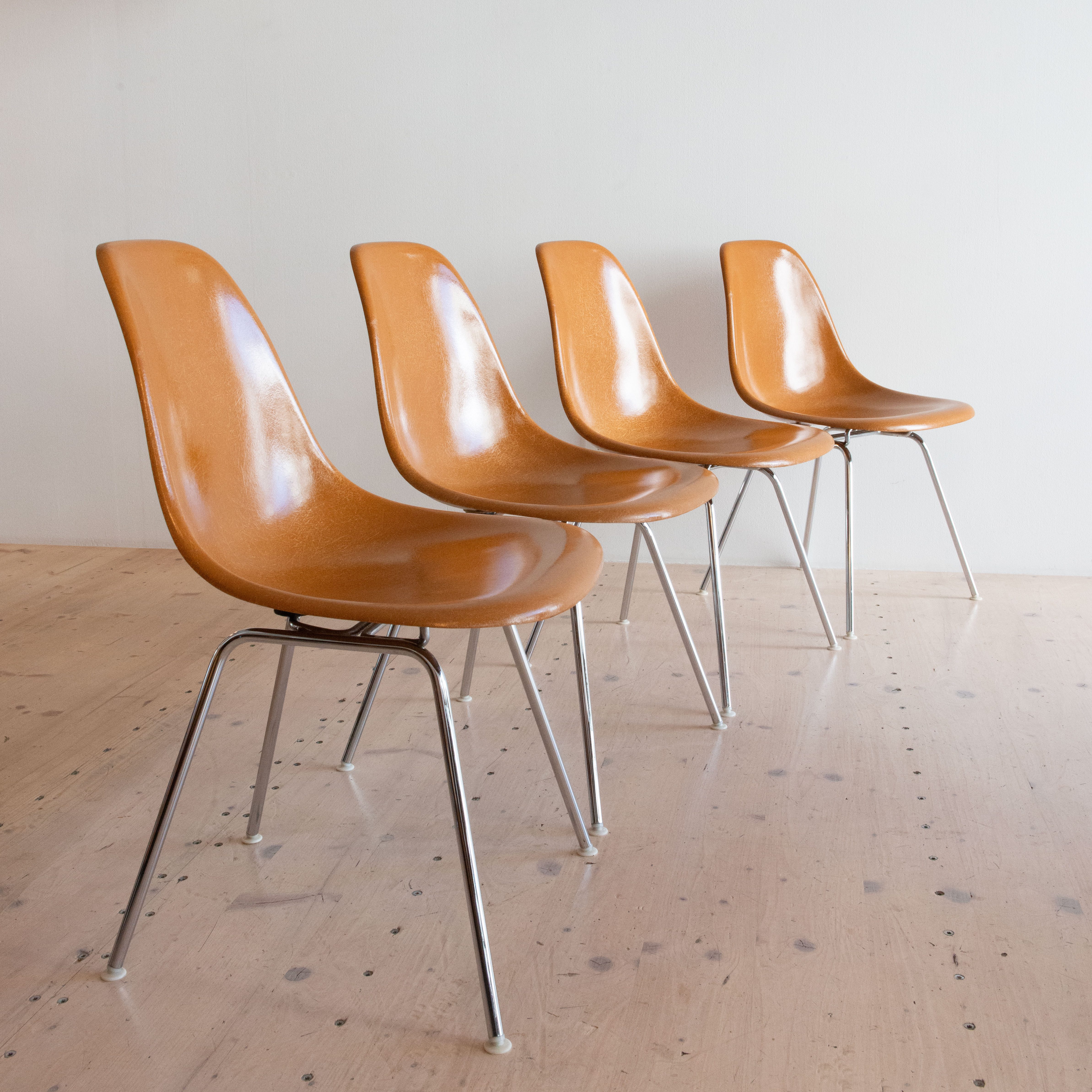 Eames Fiberglass Side Chairs in Ochre.