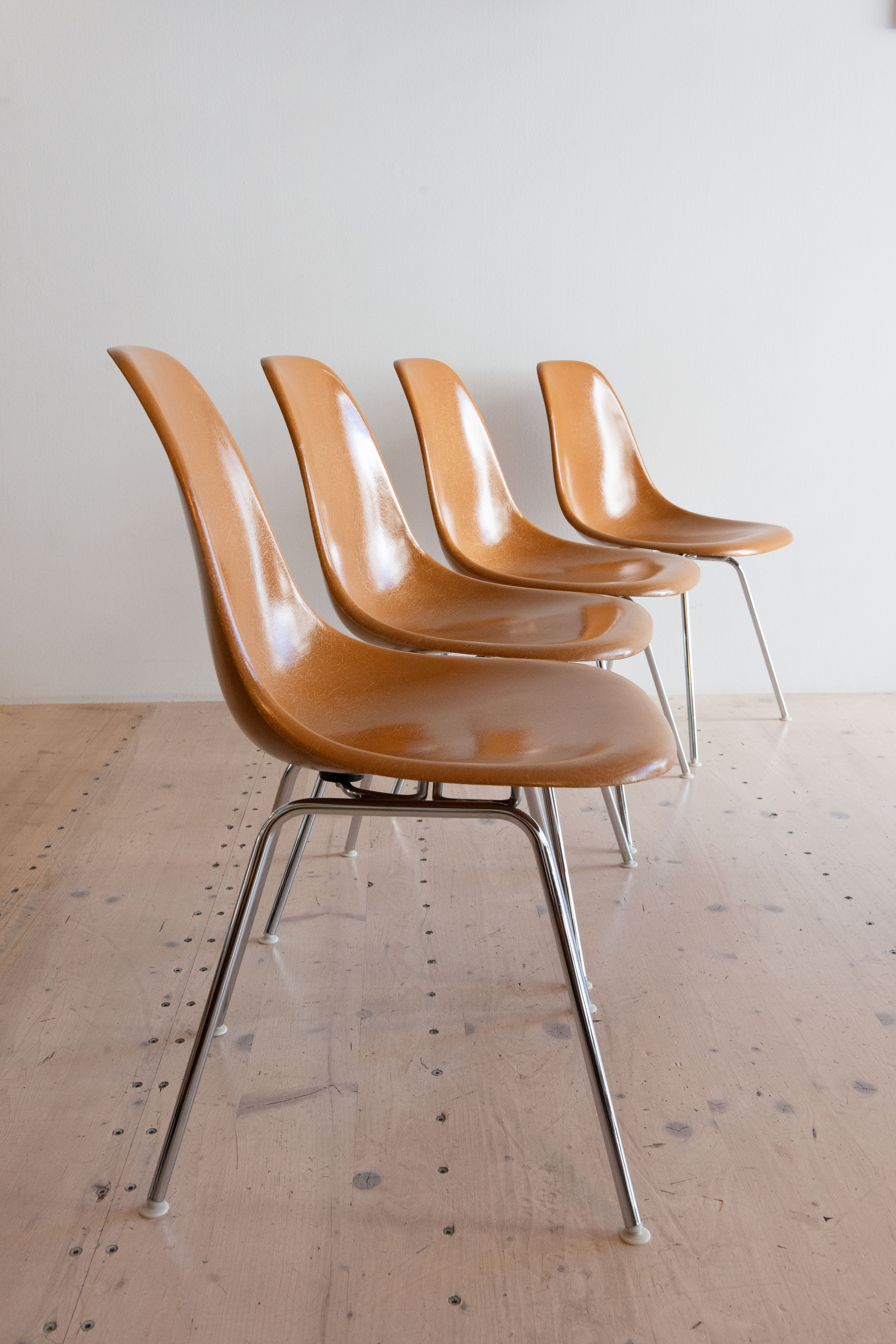 Eames Fiberglass Side Chairs in Ochre.
