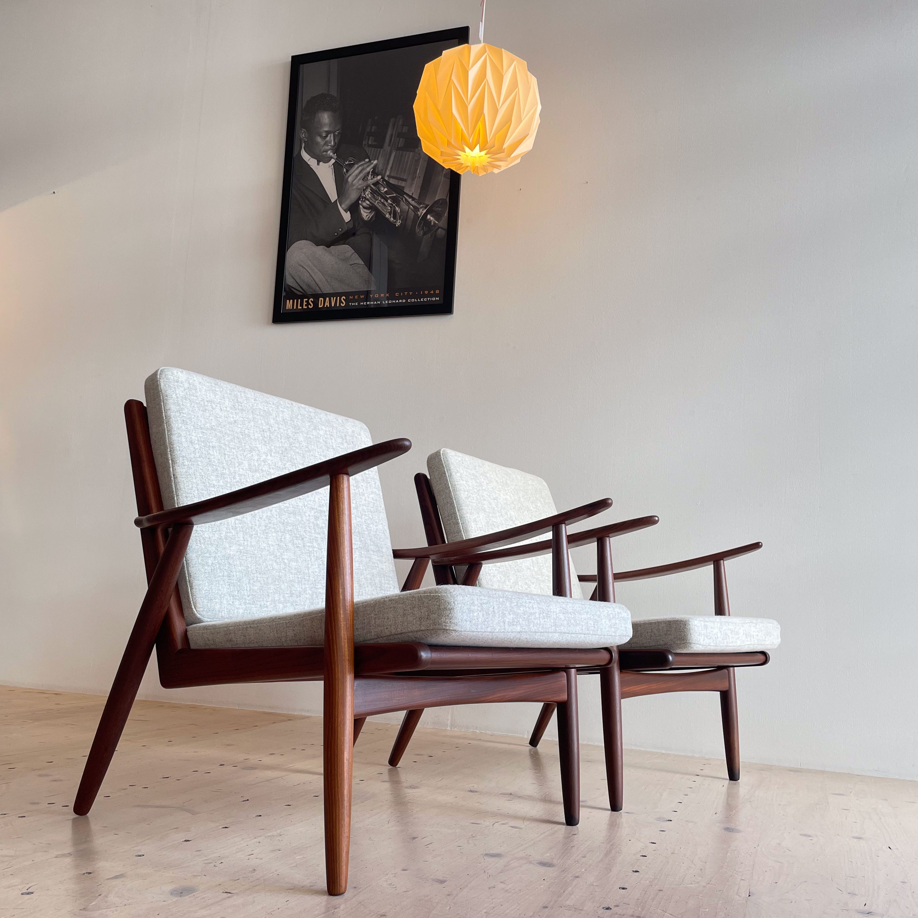 Afromosia Lounge Chair Pair in Light Grey Danish Wool