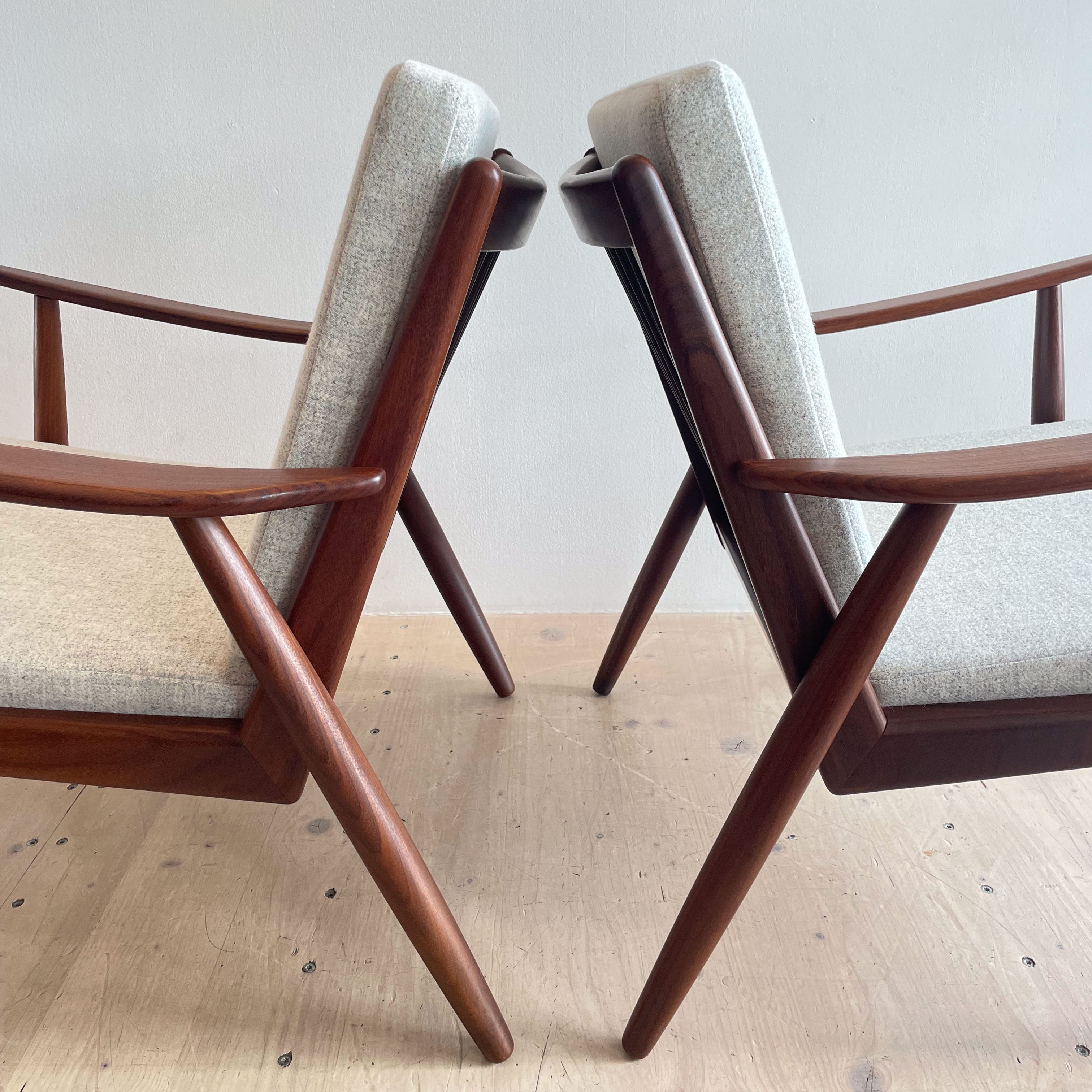 Afromosia Lounge Chair Pair in Light Grey Danish Wool