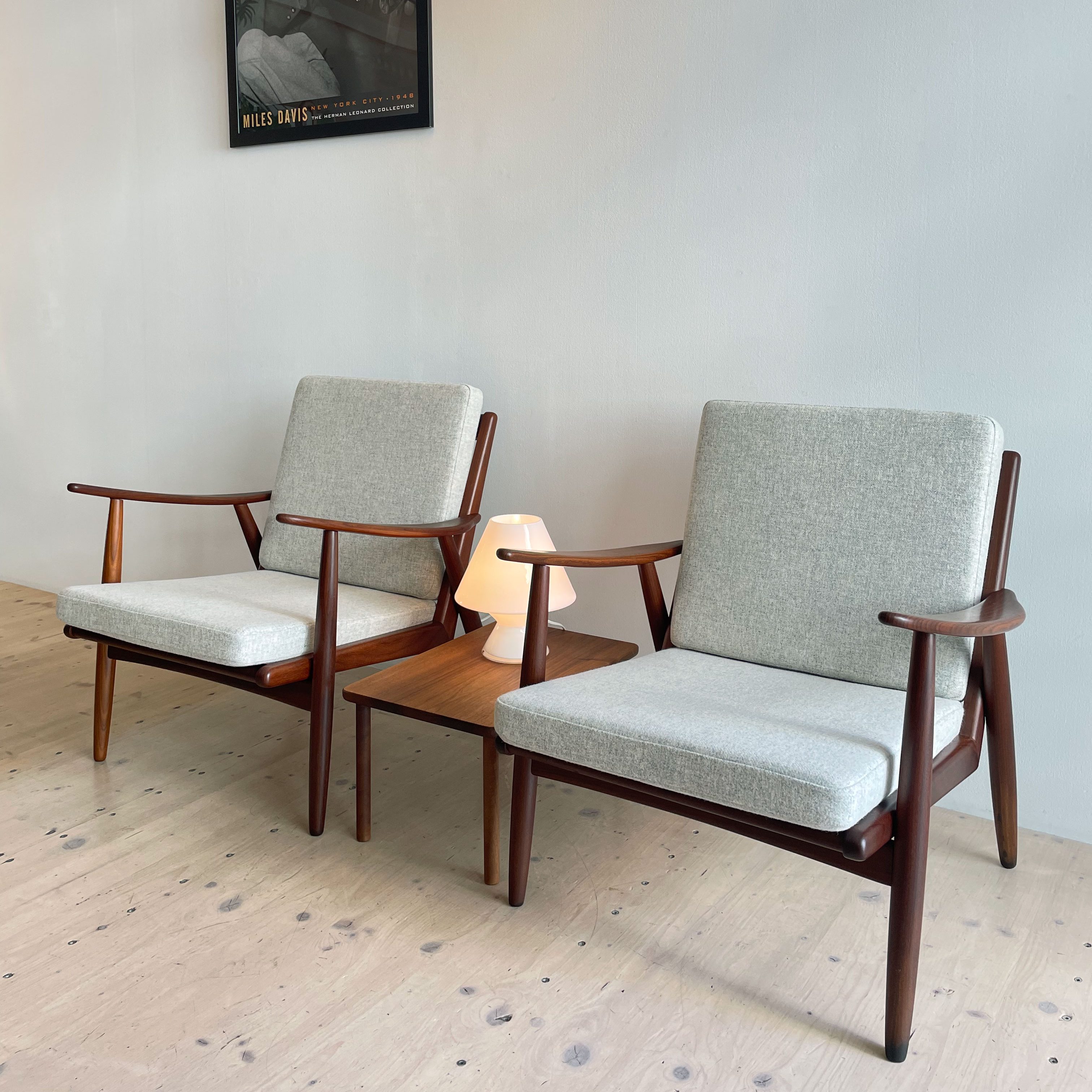 Afromosia Lounge Chair Pair in Light Grey Danish Wool