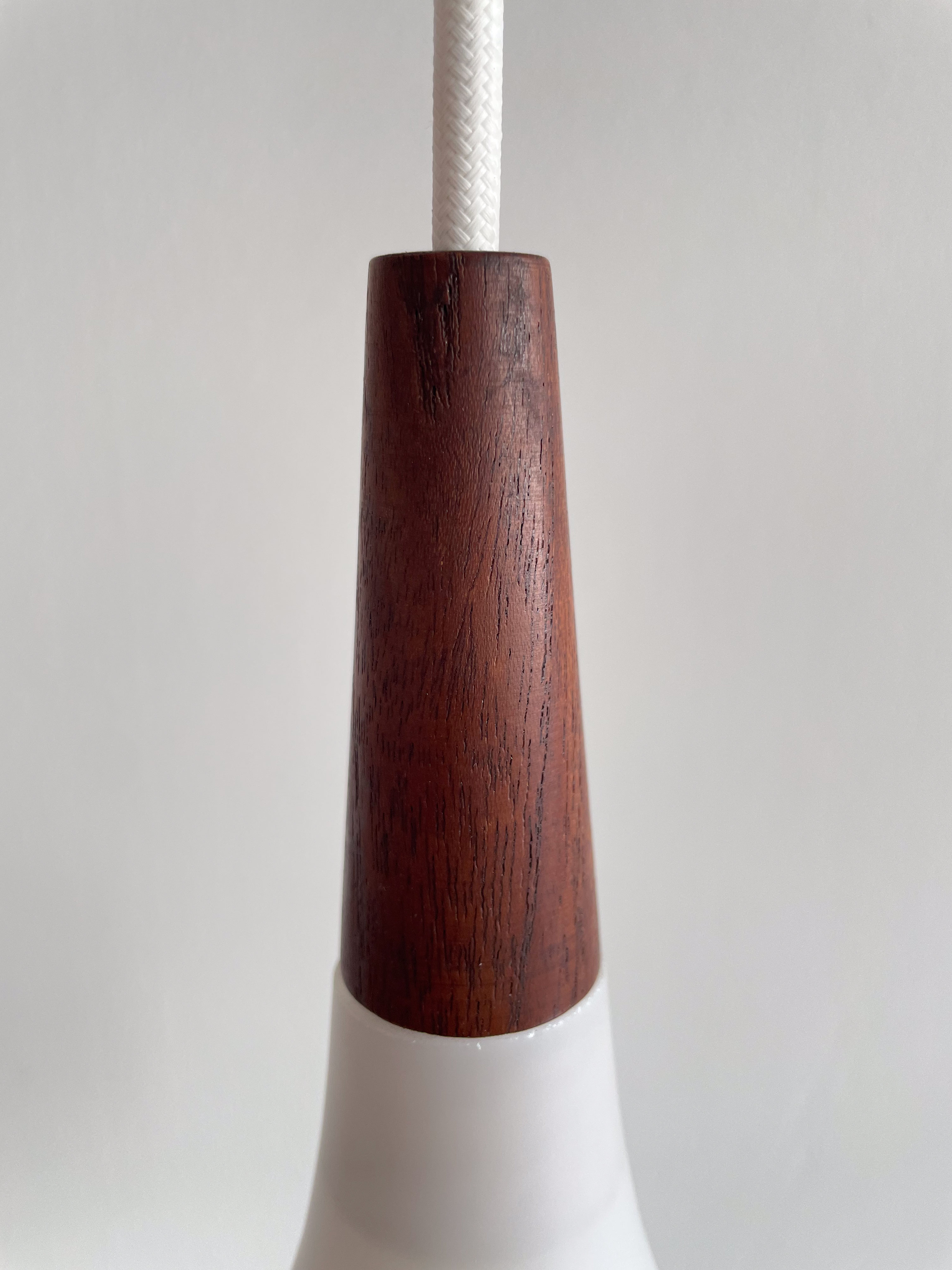 White Opaline and Teak Pendant Lamps by Holmegaard