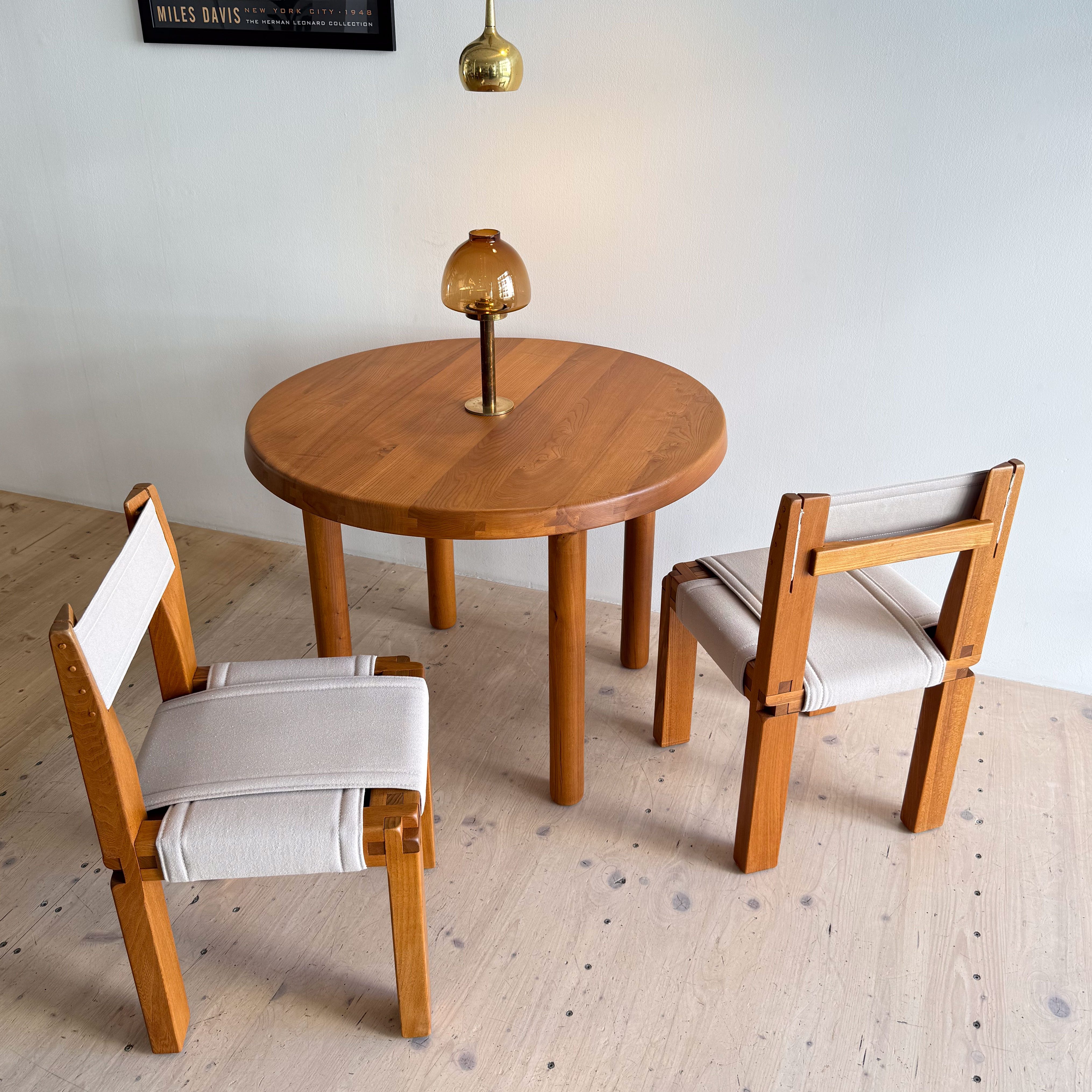 Pierrre Chapo Vintage Ensemble in Elm Wood: Pierre Chapo Dining Table TO2 France 1963 and Pierre Chapo Dining Chairs S11 in Elm and Canvas France 1966